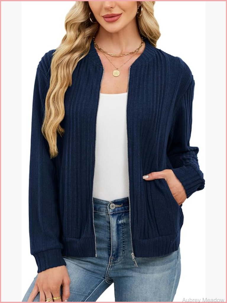 Women's Full Zip Cardigan Lightweight Long Sleeve Jacket Pockets